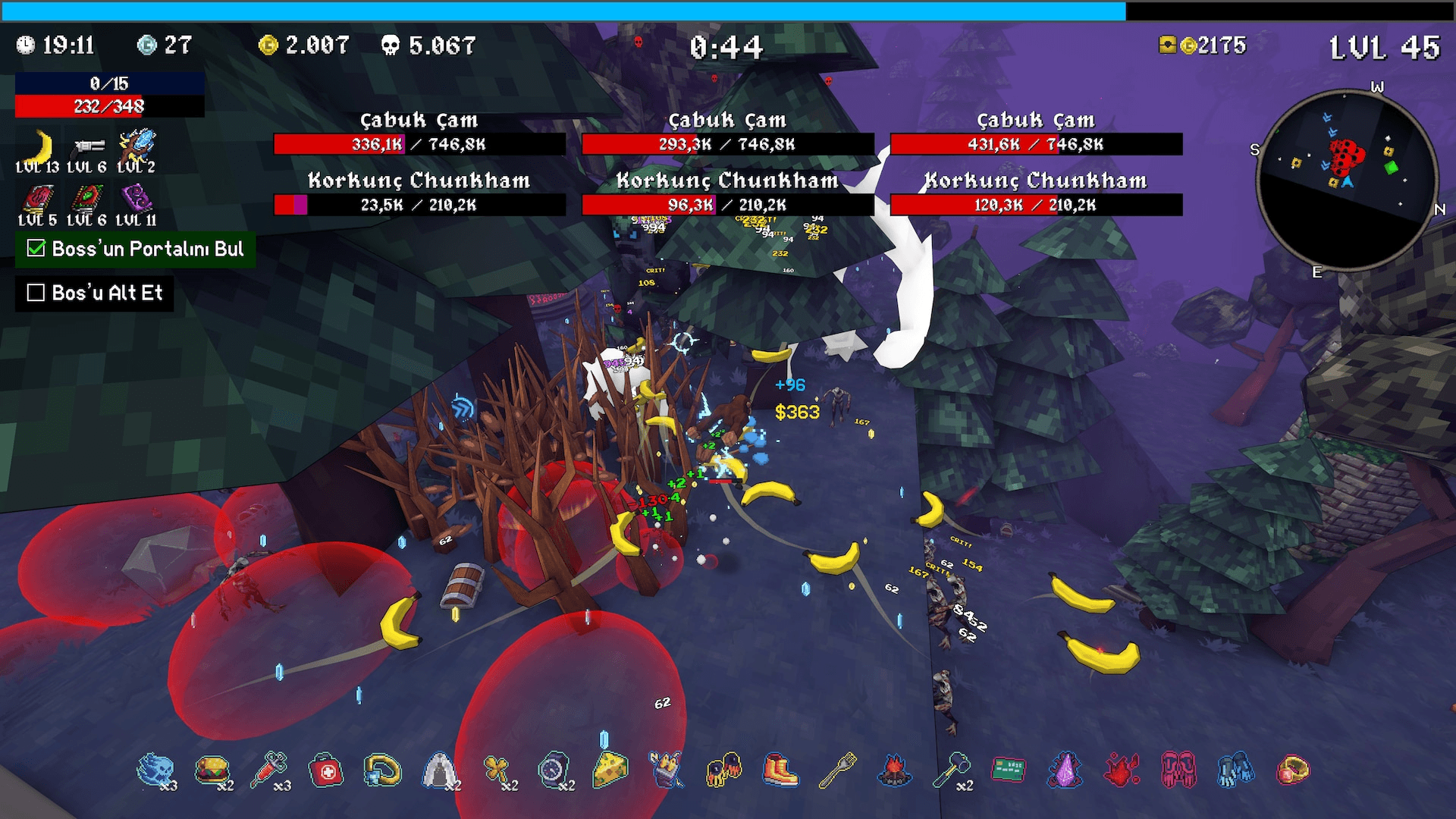 Megabonk boss fight showing intense combat mechanics and player builds